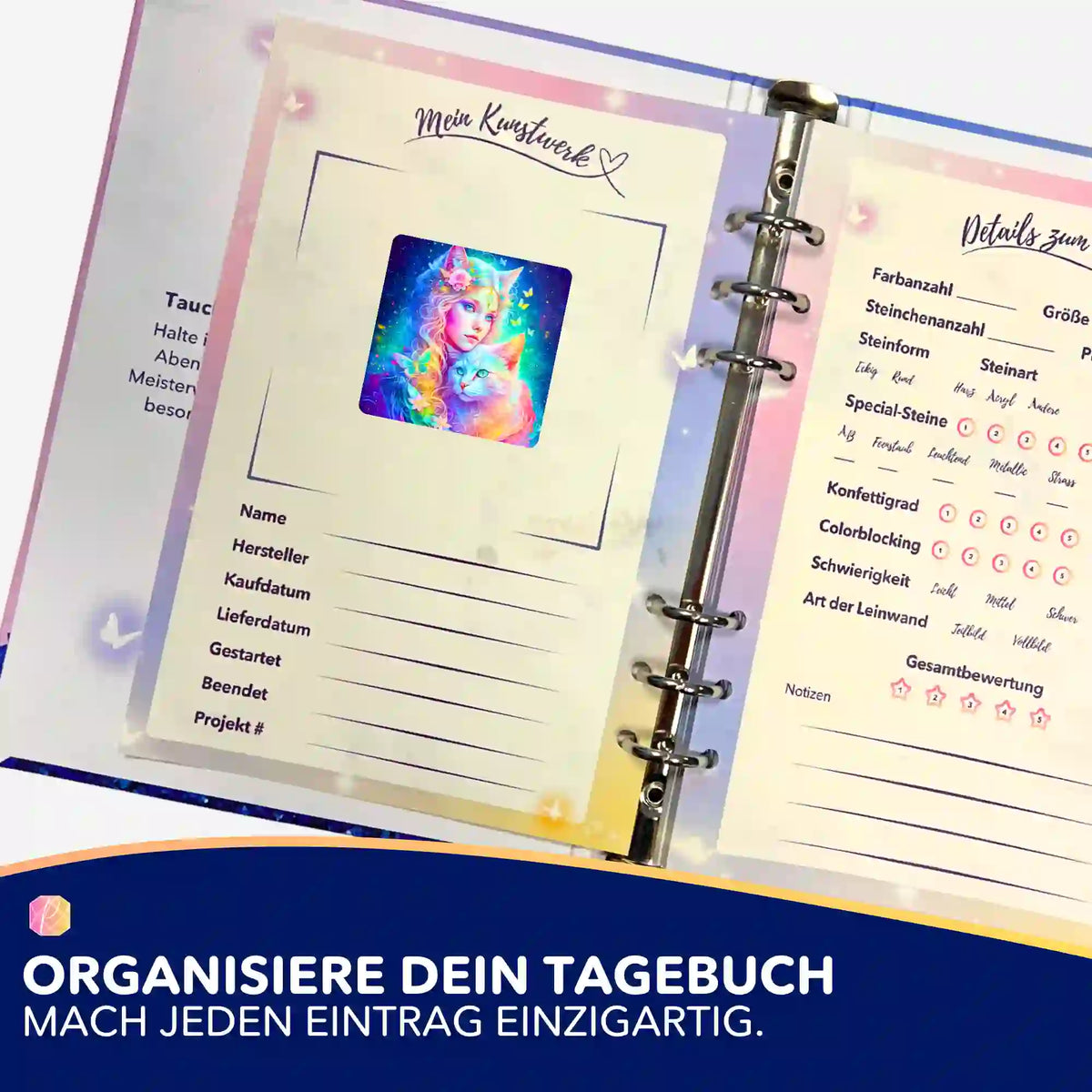 Katzenelfe Sticker für Diamond Painting Tagebuch zur Organisation von Projekten und Kunstwerken