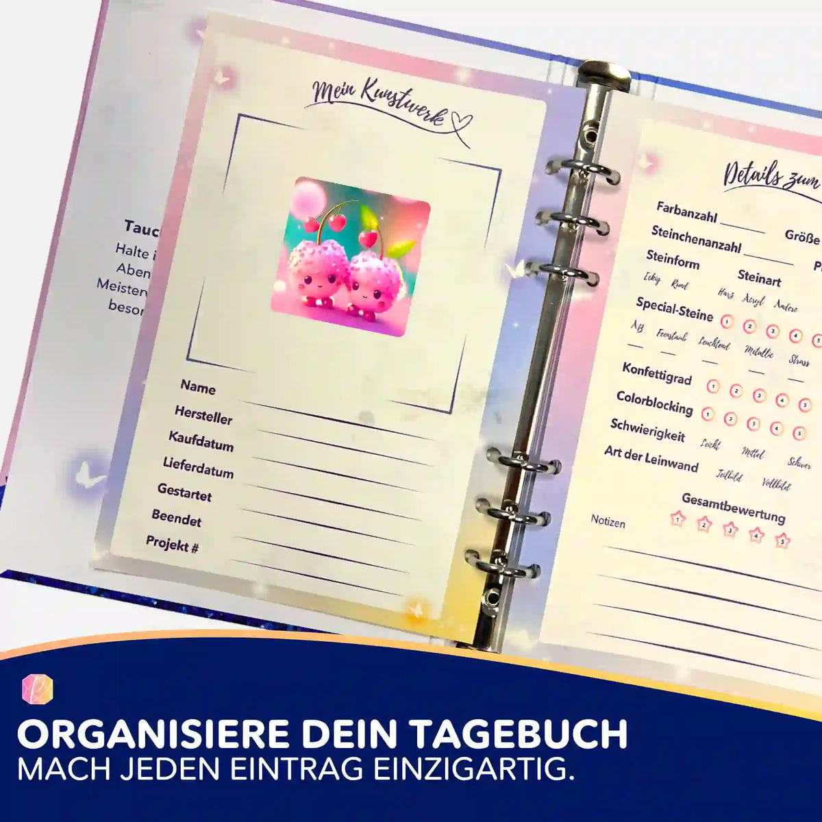 Picmondoo Sticker Sweet Cherrys im Diamond Painting Tagebuch zur Projektorganisation deiner Diamanten Painting Kunstwerke