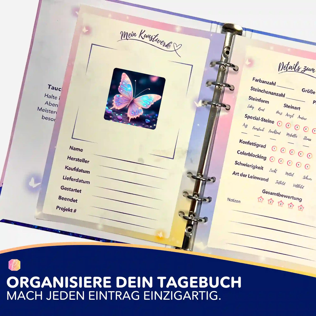 Picmondoo Sticker-Set Lichttänzer: Schmetterling-Aufkleber für dein Diamond Painting Tagebuch zur Projekt-Organisation.