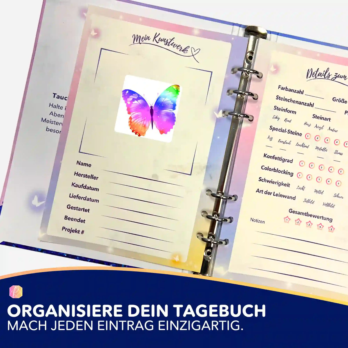 Bunter Schmetterling-Aufkleber für dein Diamond Painting Tagebuch zur Organisation von Kunstwerken