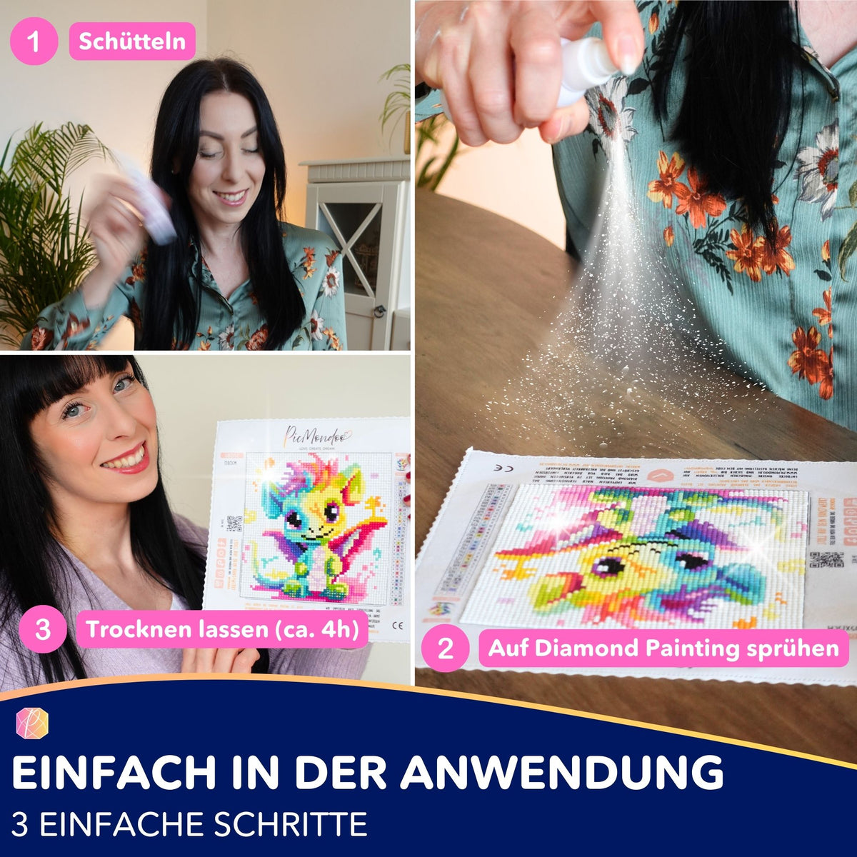 Anwendung der Diamond Painting Versiegelung: In 3 einfachen Schritten das fertige Diamanten Painting Bild glänzend schützen