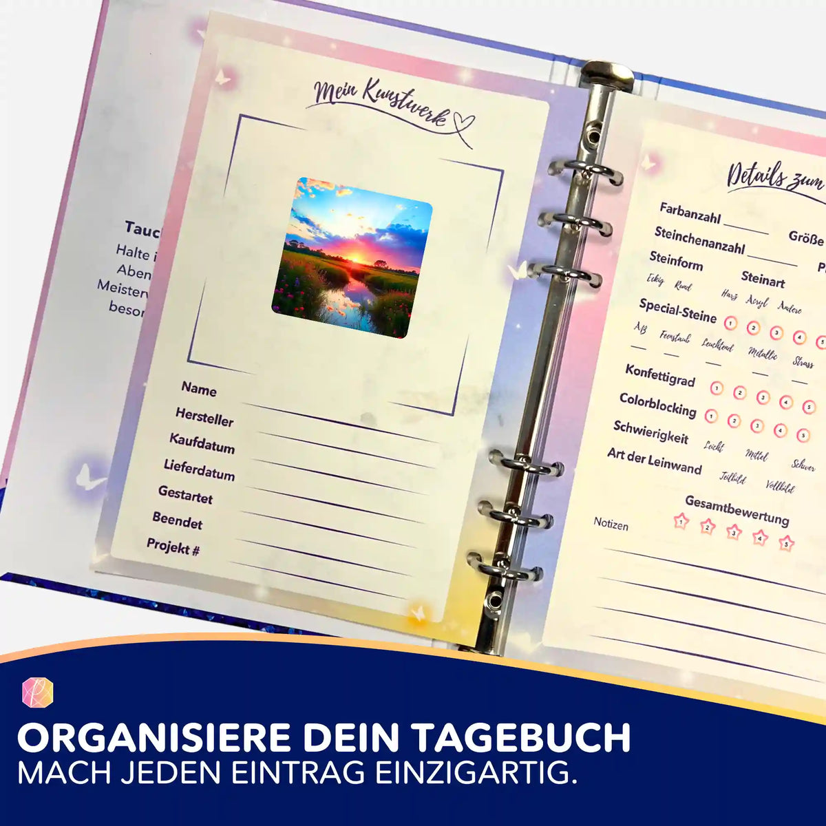 Morgenrot Aufkleber für Diamond Painting Tagebuch zur Dokumentation von Projektdetails