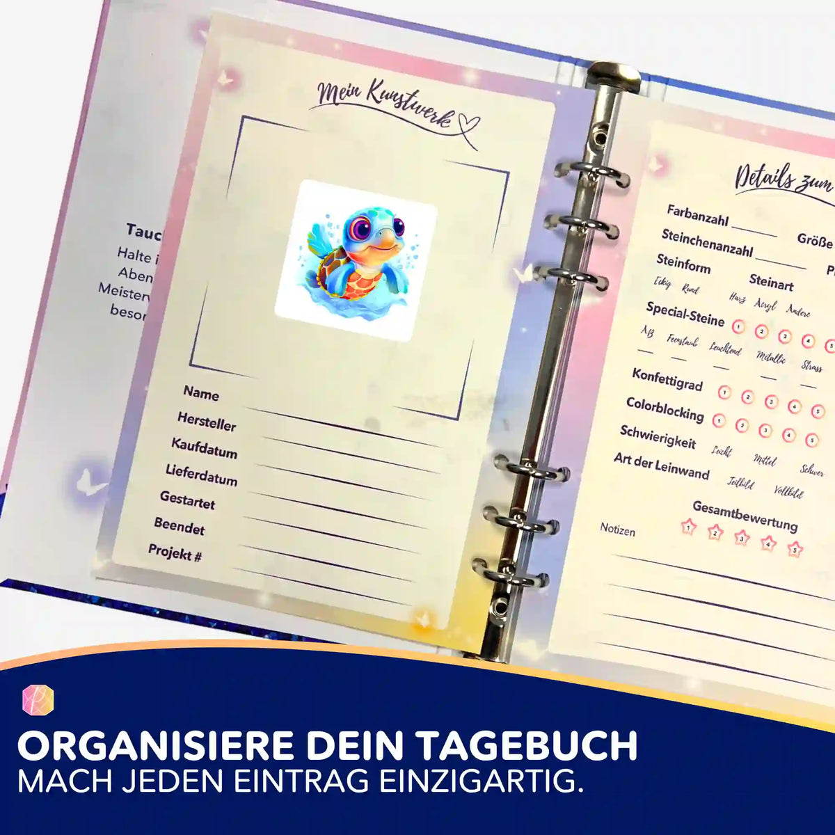 Schildkröten-Aufkleber für Diamond Painting Tagebuch zur Organisation von DIY-Projekten