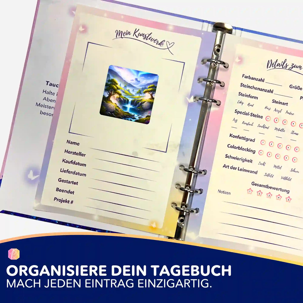 Picmondoo Diamond Painting Sticker Tal der Erinnerung für das Projekttagebuch zur Organisation deiner Kunstwerke