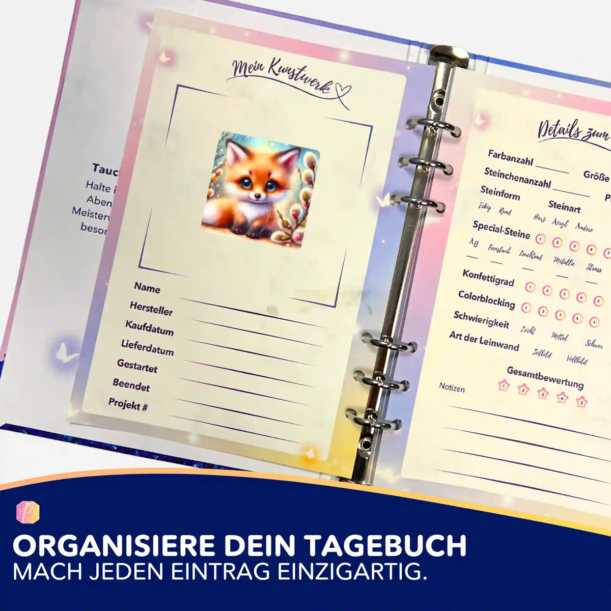Picmondoo Sticker mit Fuchs-Motiv zur Organisation im Diamond Painting Tagebuch für eine perfekte Dokumentation deiner Kunst