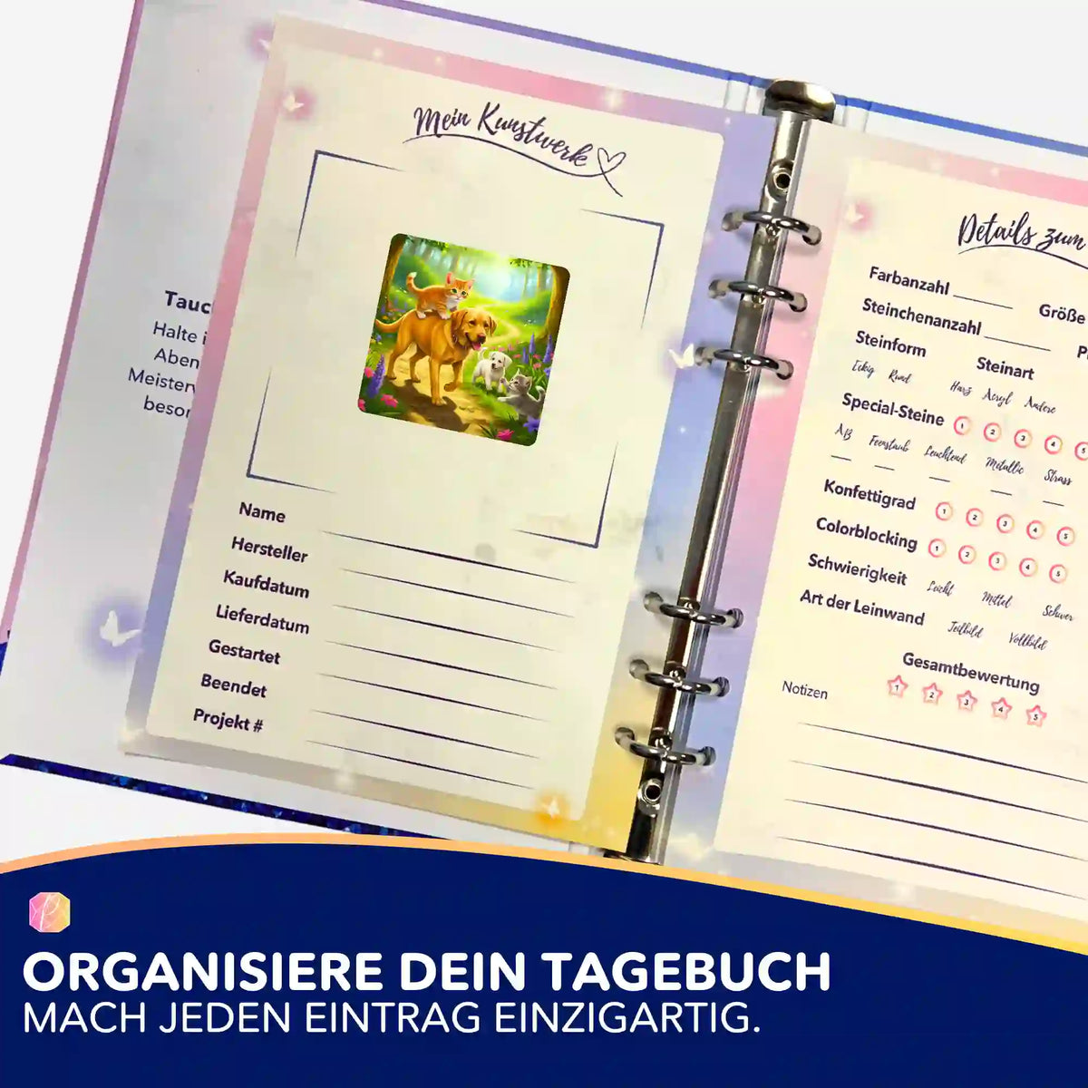 Picmondoo Sticker für Diamond Painting Tagebuch zur Organisation von Kunstwerken mit Waldspaziergang Motiv