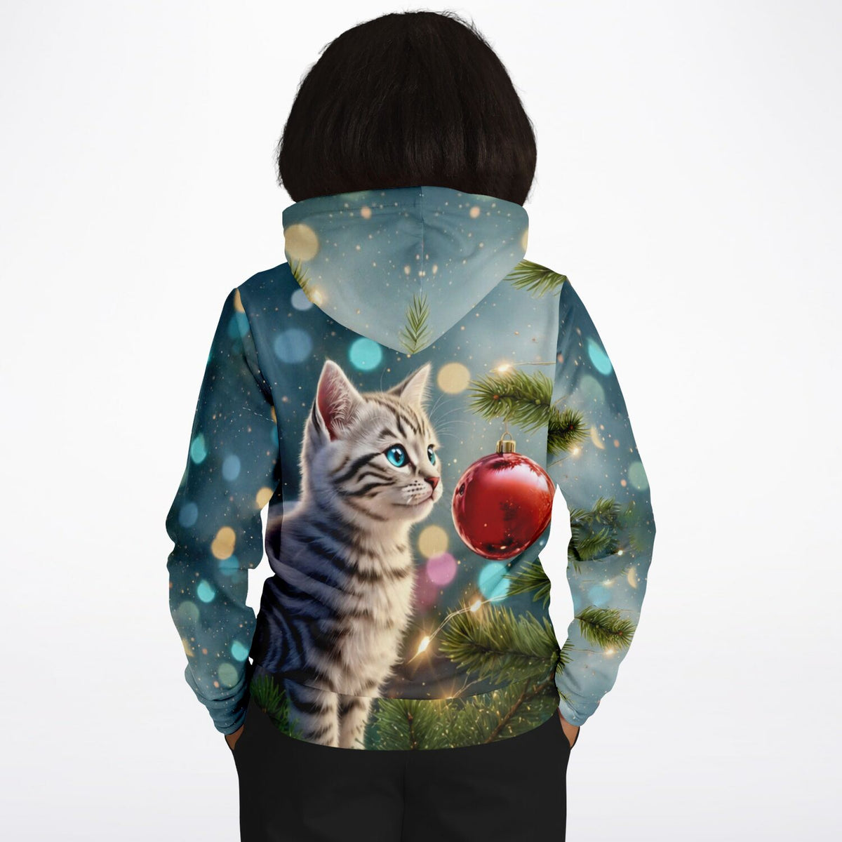 Dreamer Hoodie Minka mit süßer Katze, Weihnachtsbaum und Kugel im weihnachtlichen Diamond Painting Design Stil