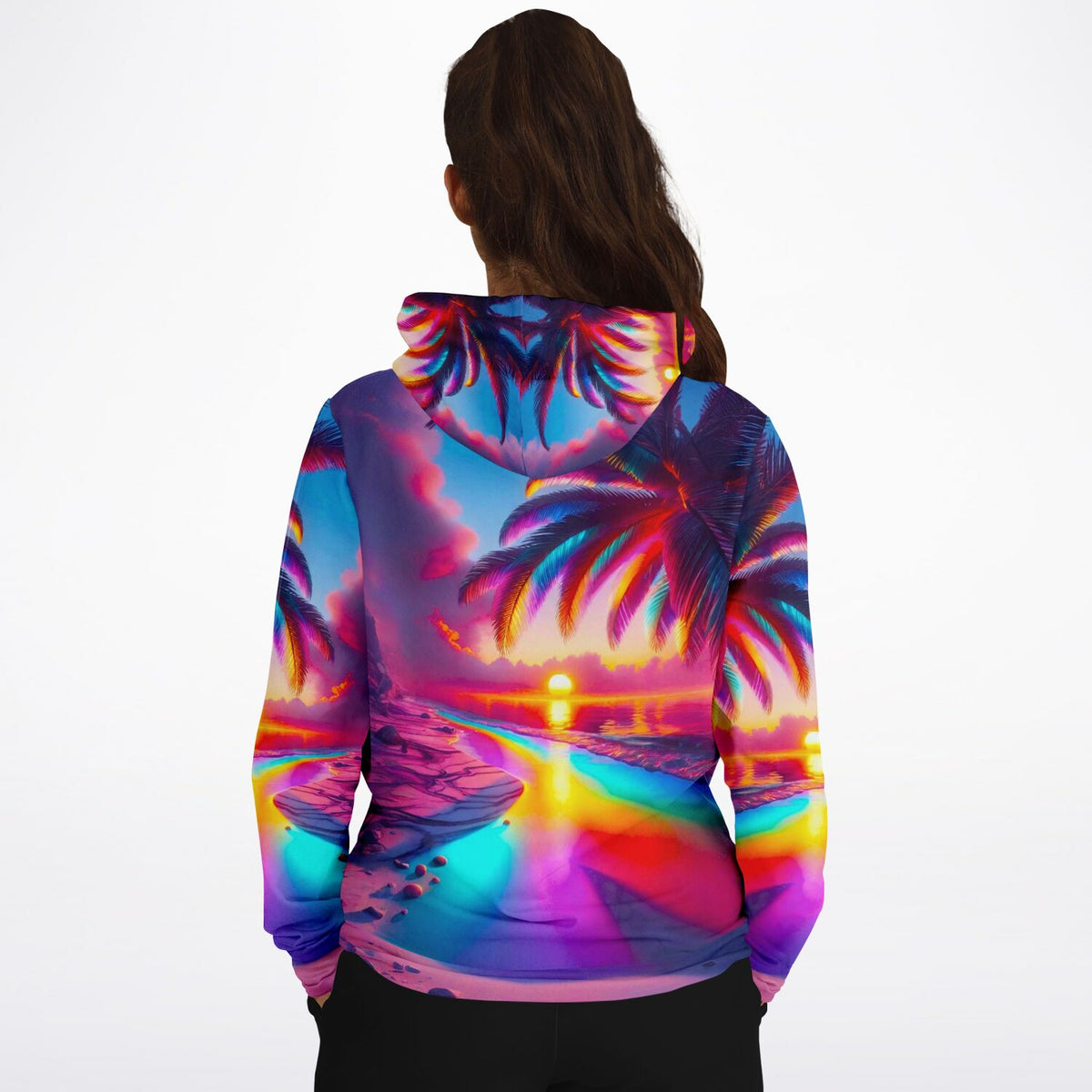 Dreamer Hoodie mit farbenfrohem Zauberstrand Sonnenuntergang Motiv und Palmen für Fans von Malen nach Zahlen Designs