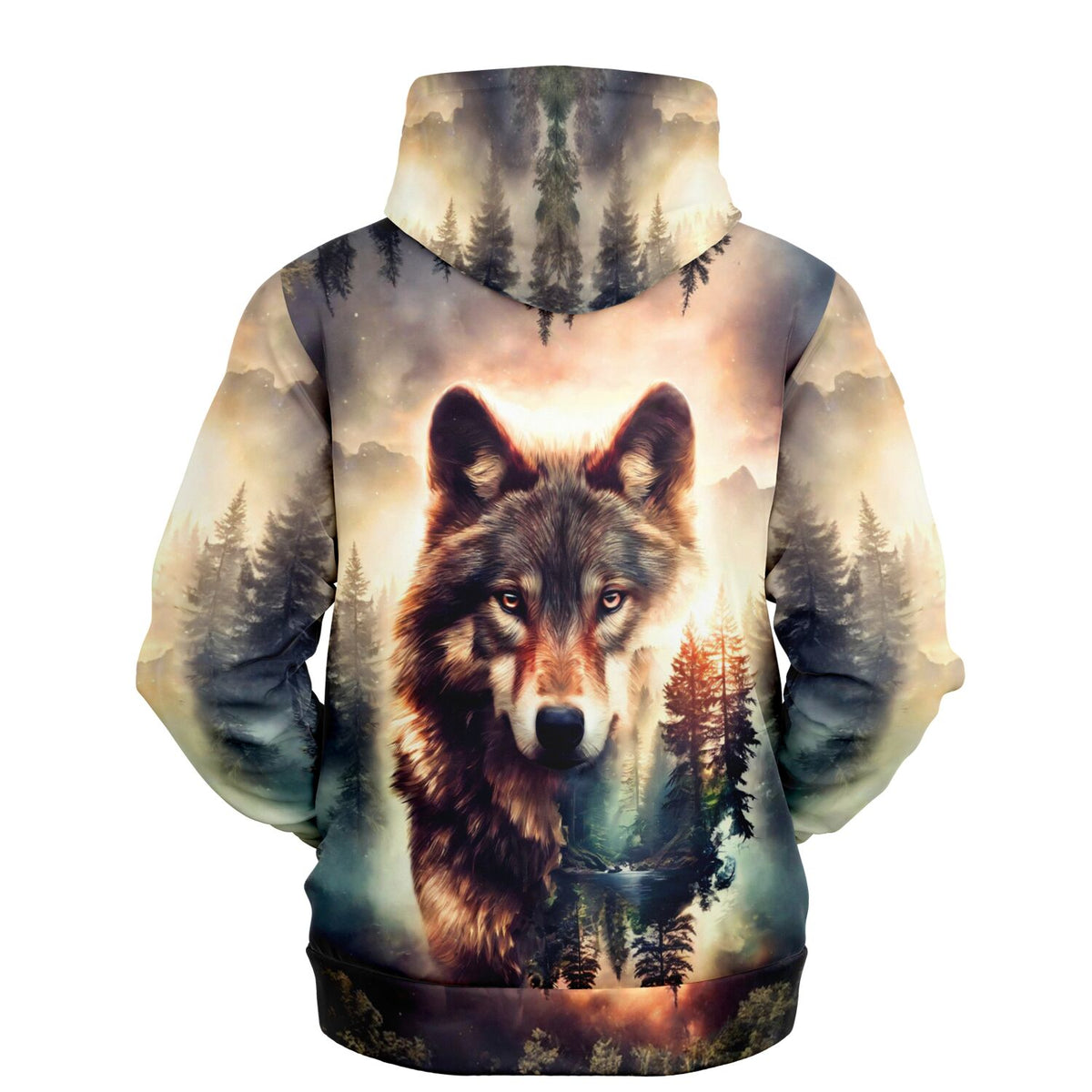 Dreamer Hoodie Geist des Waldes mit Wolf-Motiv und Waldlandschaft im Stil hochwertiger Diamond Painting Kunst
