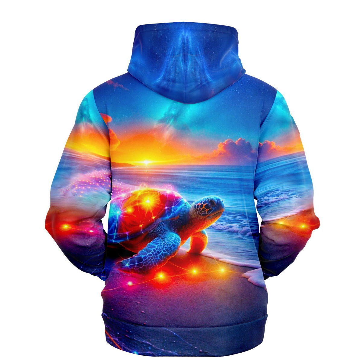Hoodie für Malen nach Zahlen Fans mit buntem Schildkröten-Motiv, leuchtenden Lichteffekten und traumhaftem Sonnenuntergang