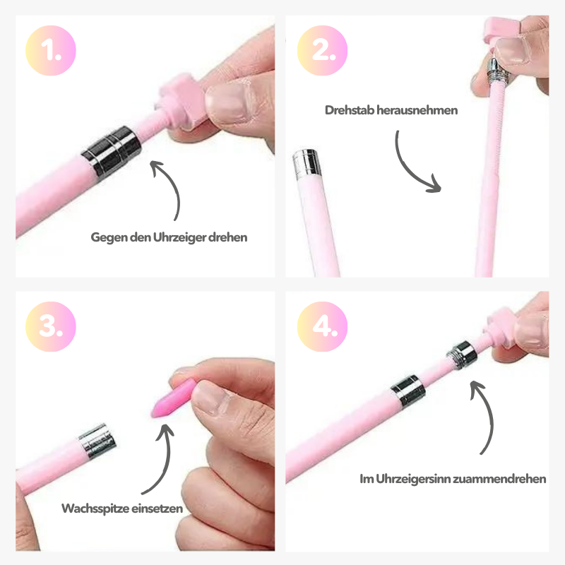 Anleitung zum Diamond Painting Stift Twist: Wachsspitze einsetzen und Werkzeug für 5D Diamanten Painting korrekt befüllen