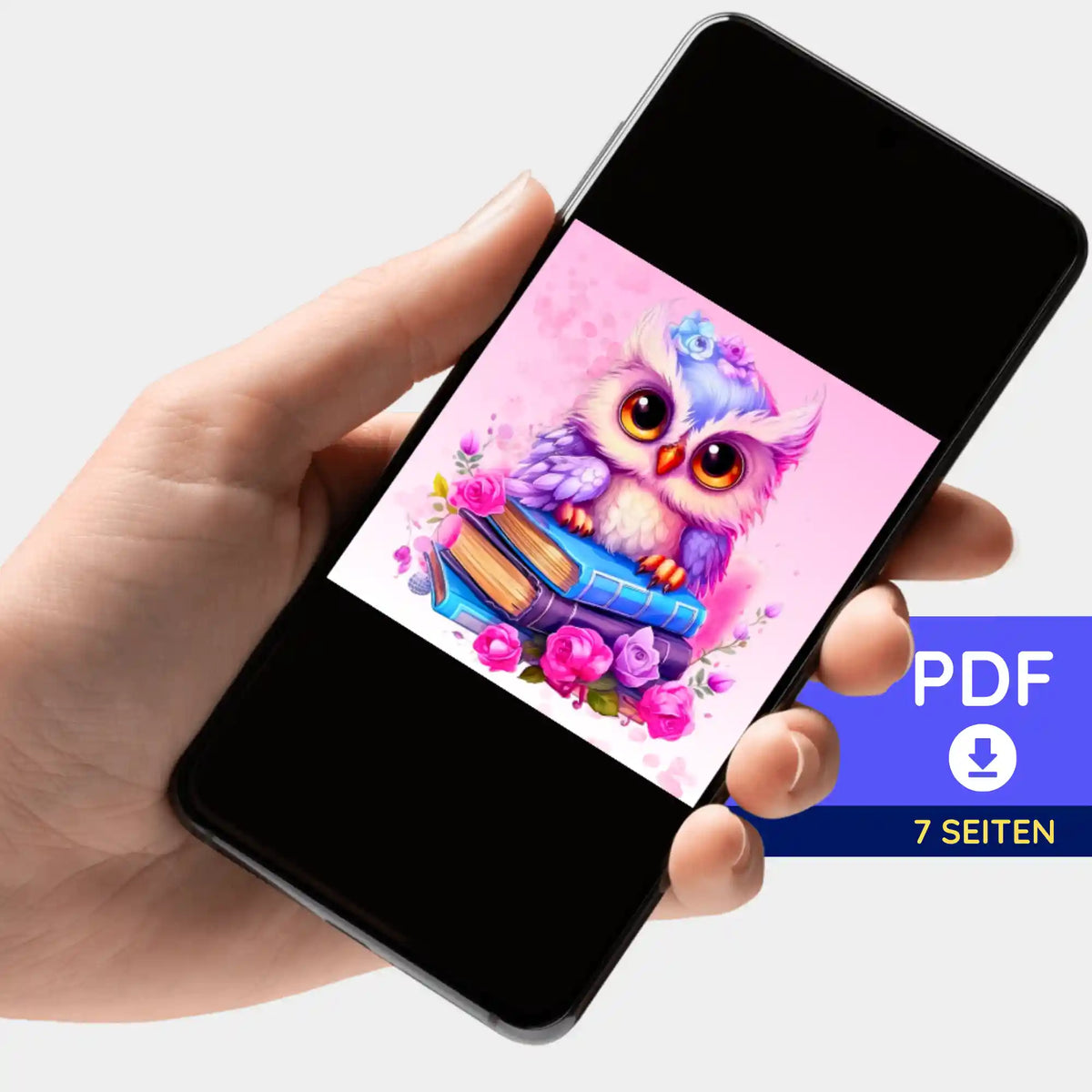 Digitale Picmondoo Bildmappe als PDF mit süßem Eulen-Motiv für Diamond Painting und Malen nach Zahlen Projekte