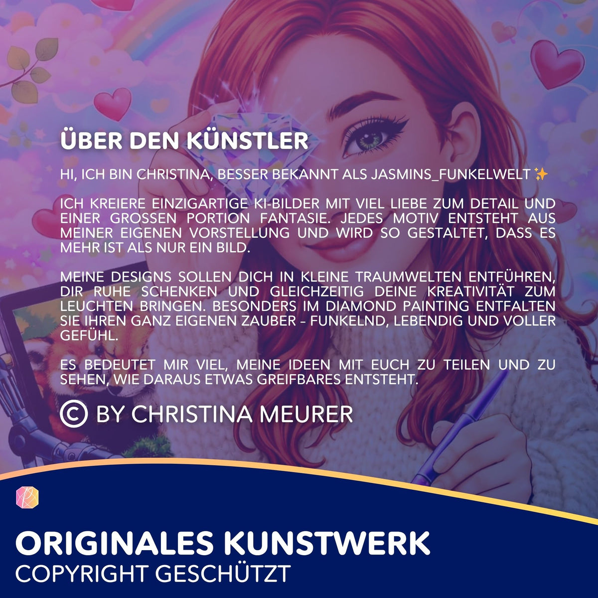 Künstlerin bei der Gestaltung eines zauberhaften Diamond Painting Sets mit glitzernden Steinchen und detailreichem Motiv