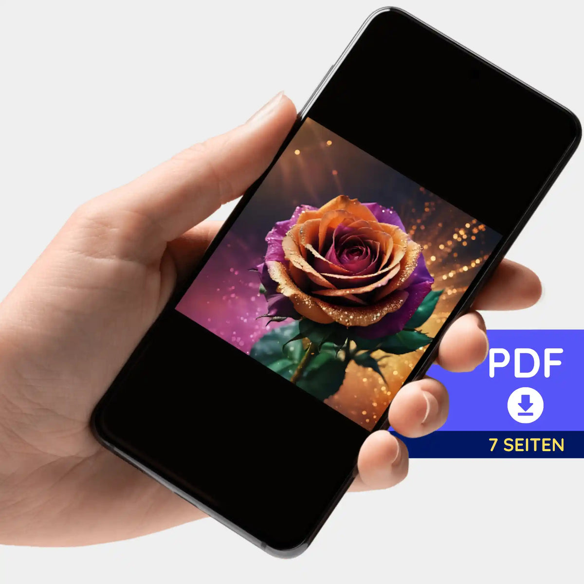 Digitale PDF-Bildmappe mit Colorful Rose Motiv für Diamond Painting und Malen nach Zahlen auf Smartphone