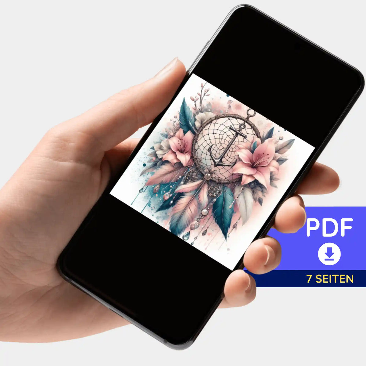 Digitale Picmondoo Bildmappe als PDF mit Anker und Blumen Motiv für Diamond Painting oder Malen nach Zahlen Projekte.