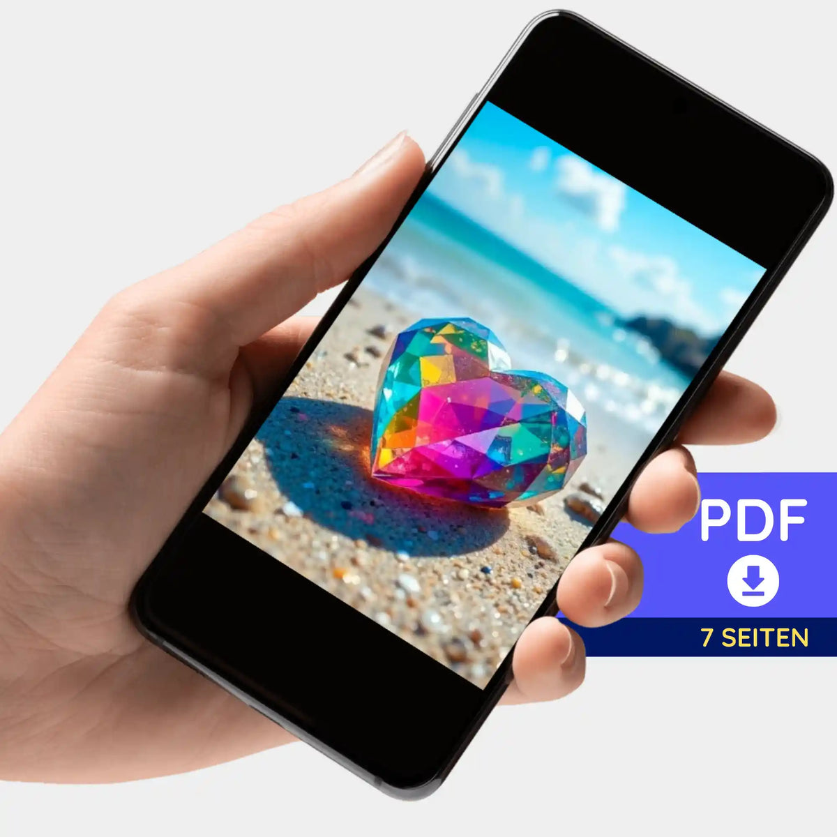 Digitale PDF-Bildmappe zum Diamond Painting Motiv Crystal Heart als Download auf dem Smartphone