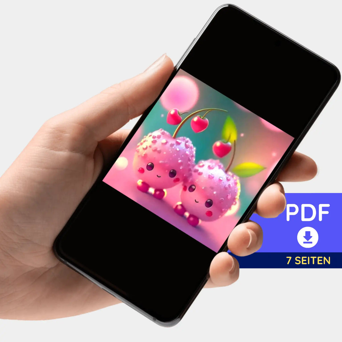 Digitale PDF-Bildmappe mit süßem Kirsch-Motiv für Diamond Painting und Malen nach Zahlen Projekte von Picmondoo.