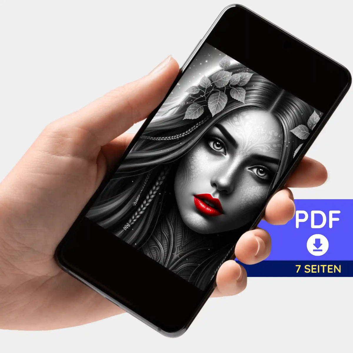 Digitale PDF-Bildmappe Red Lips für Diamond Painting und Malen nach Zahlen auf dem Smartphone angezeigt