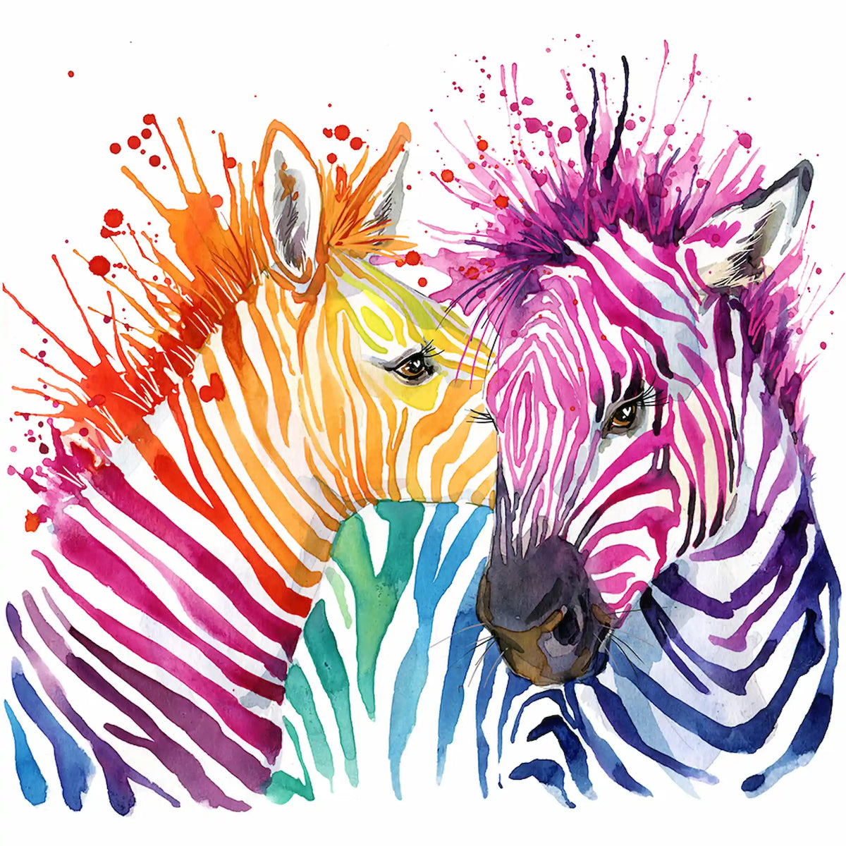 Diamond Painting Set mit buntem Aquarell-Zebra Motiv, farbenfrohe abstrakte Tierillustration für kreative Bastelprojekte