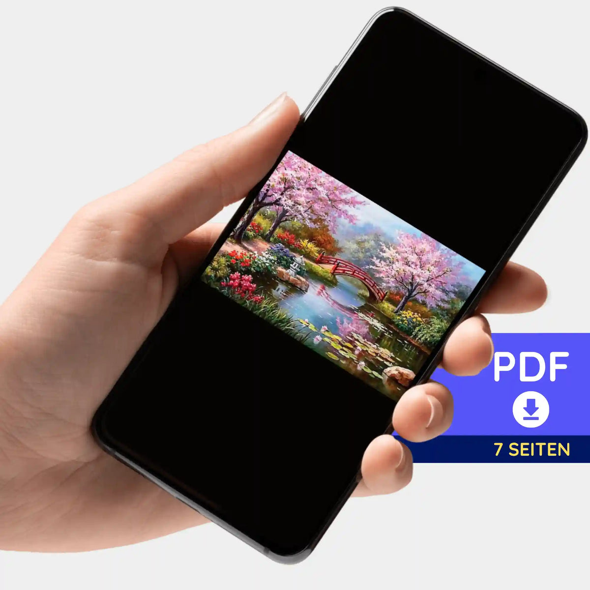 Digitale PDF-Bildmappe zum Diamond Painting Motiv Chinesischer Garten auf einem Smartphone zum Herunterladen