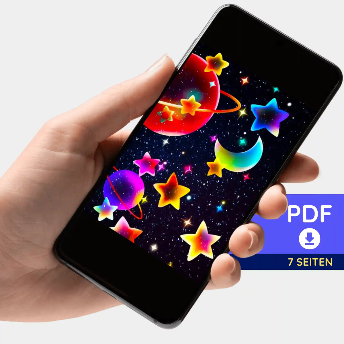 Digitale PDF-Bildmappe mit buntem Universum-Motiv für dein Diamond Painting und Malen nach Zahlen Projekt