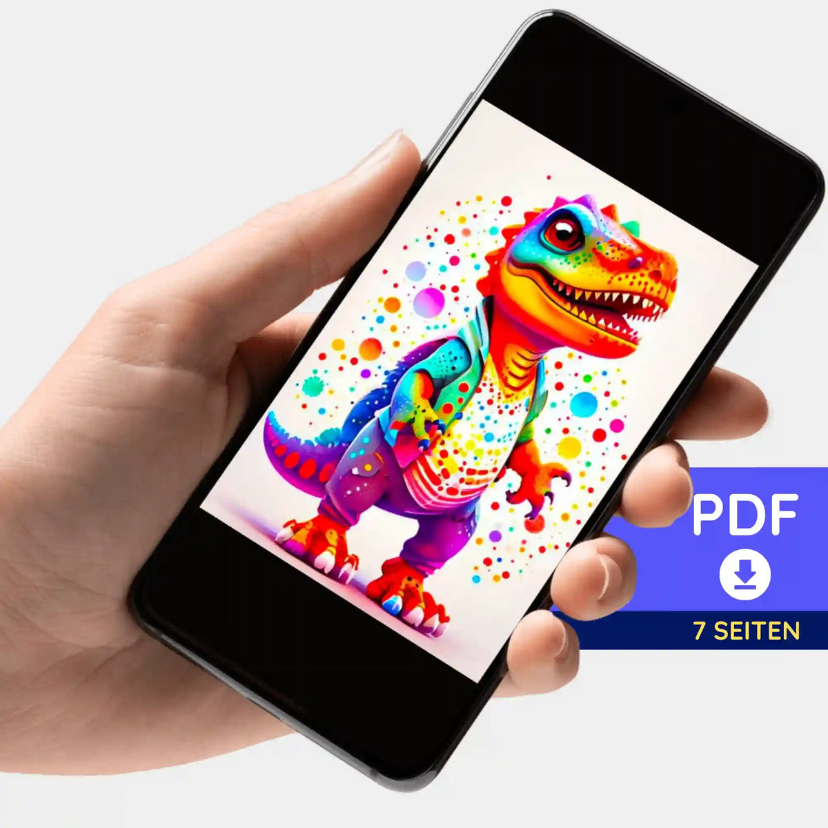 Digitale PDF Bildmappe mit kunterbuntem Dinosaurier Design für Diamond Painting und Malen nach Zahlen Projekte