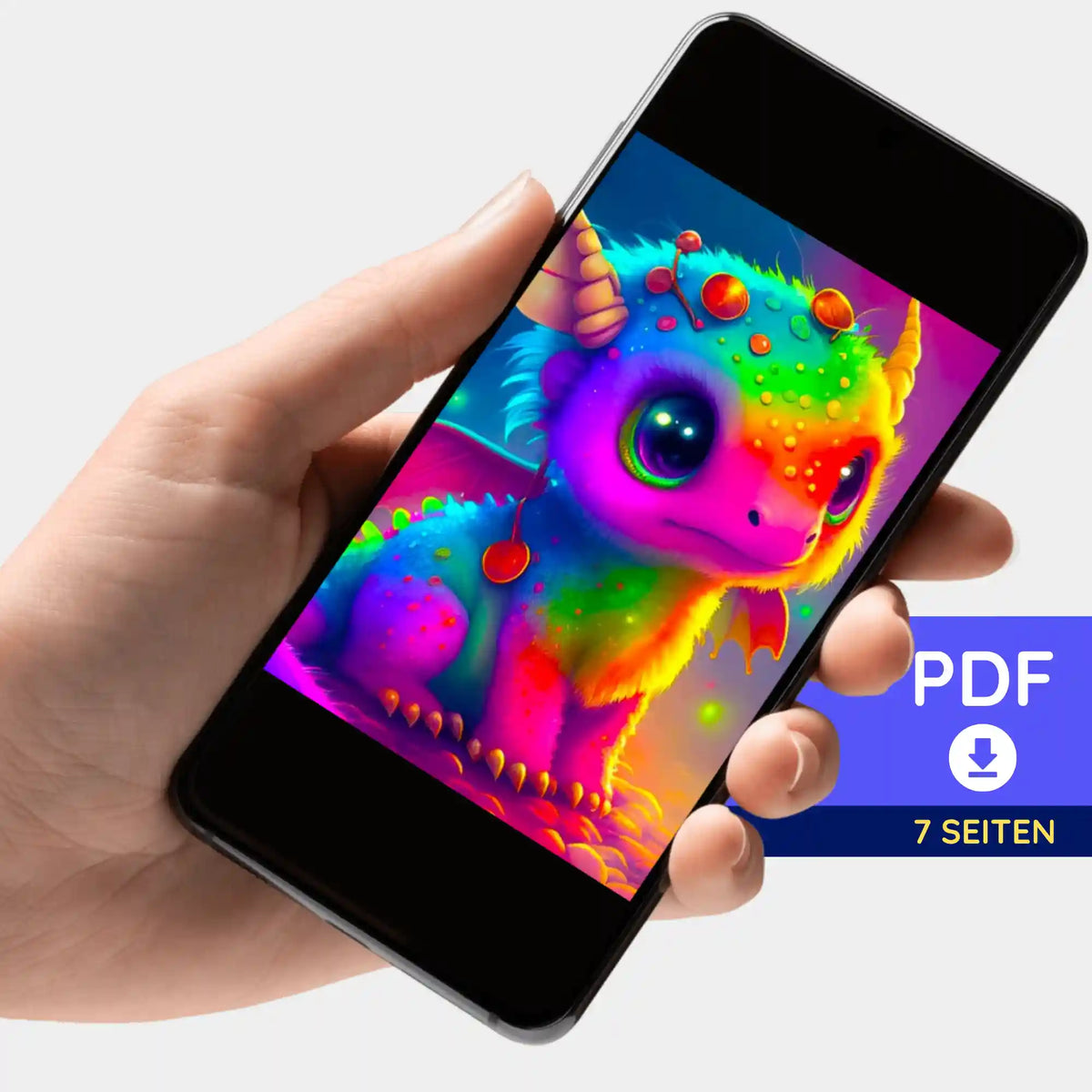Digitale PDF-Bildmappe vom bunten Regenbogendrache für Diamond Painting und kreative Malen nach Zahlen Projekte