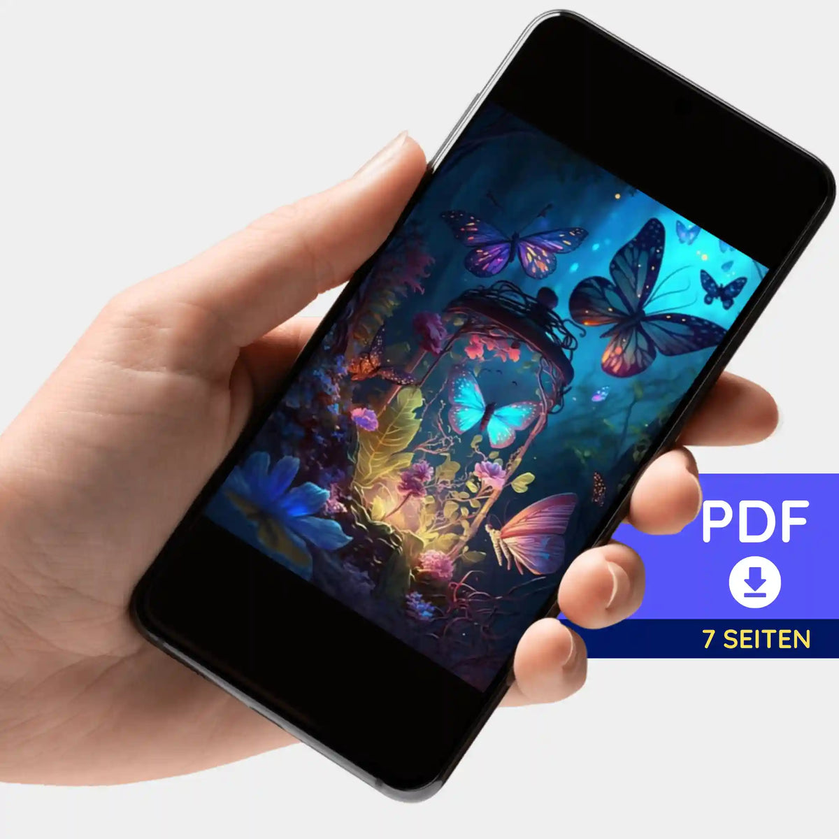 Digitale Diamond Painting PDF-Bildmappe Nacht der Schmetterlinge auf einem Smartphone zur kreativen Inspiration