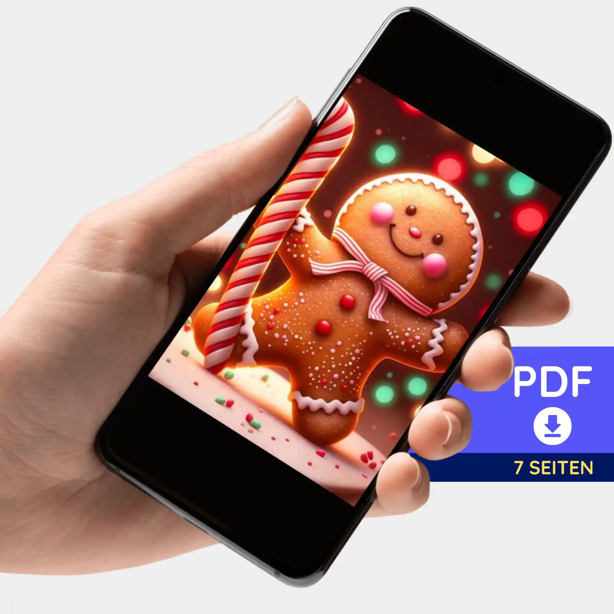 Digitale PDF-Bildmappe mit Lebkuchenmännchen-Motiv für Diamond Painting oder Malen nach Zahlen auf dem Smartphone