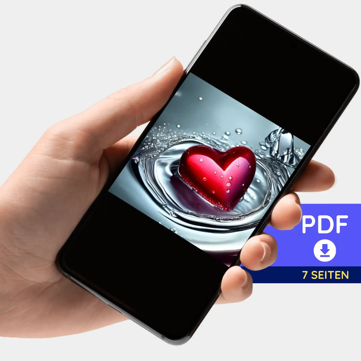 Digitale PDF-Bildmappe Waterheart für Diamond Painting auf Smartphone, rotes Herz Motiv für kreative DIY-Projekte.