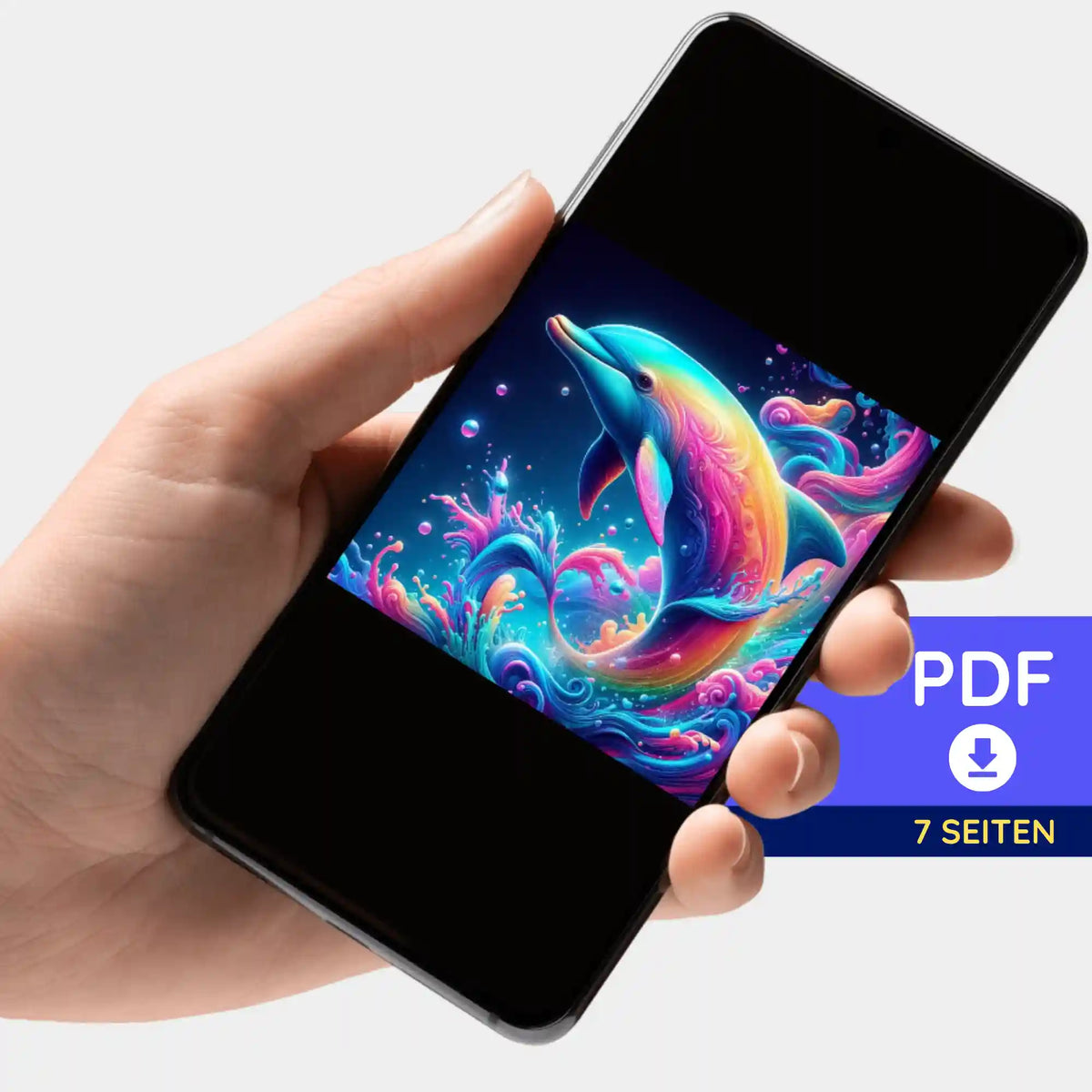 Digitale PDF-Bildmappe mit buntem Delfin-Motiv für Diamond Painting und Malen nach Zahlen Projekte von Picmondoo
