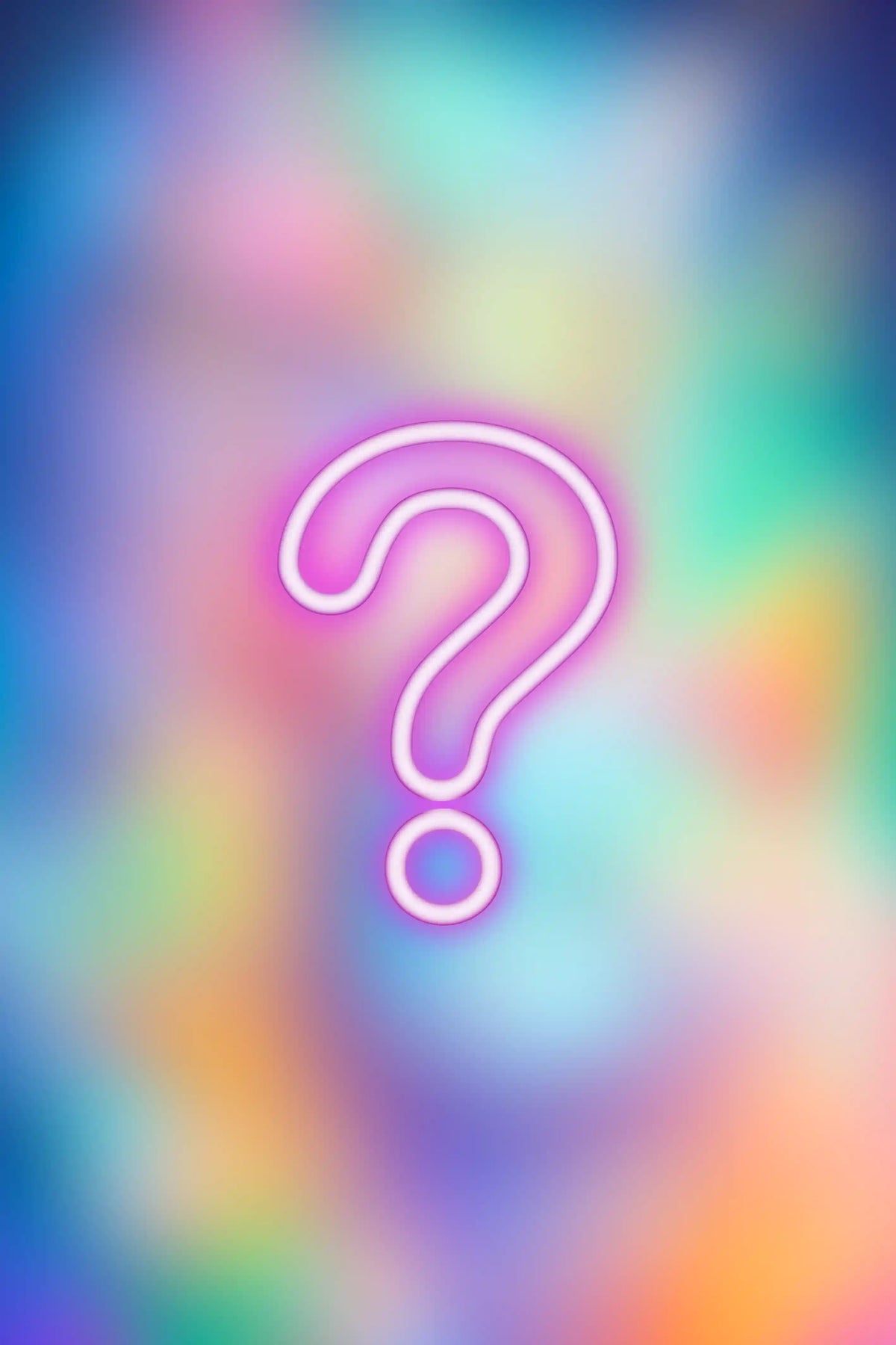 Mystery Diamond Painting Set mit leuchtendem Fragezeichen auf buntem, verschwommenem Hintergrund für kreative Bastler