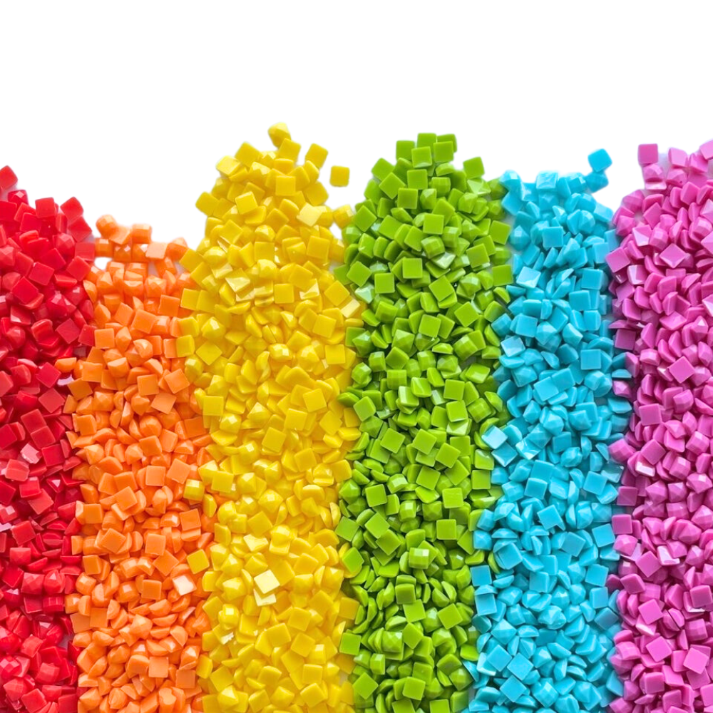 Bunte, quadratische Steine für Diamond Painting in Regenbogenfarben für ein brillantes, farbenreiches Kunstwerk.