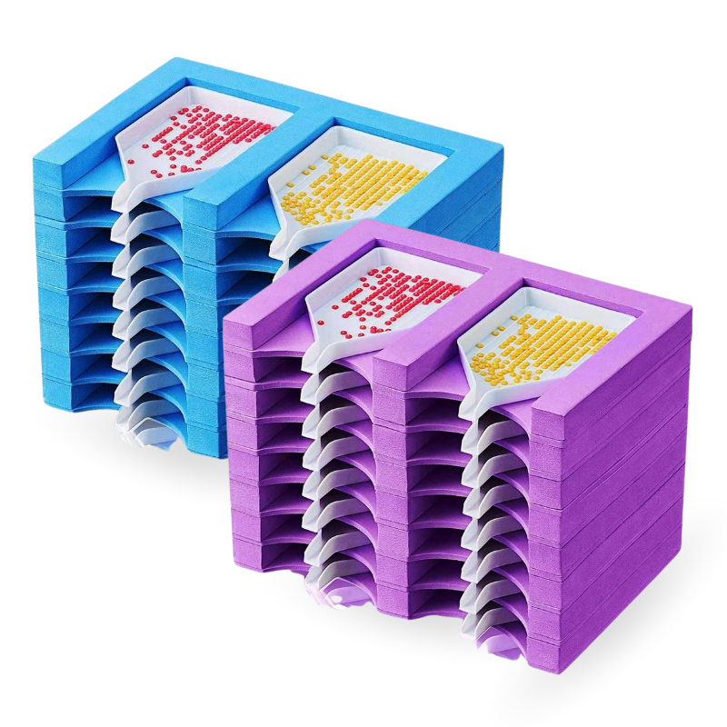 Blaue und lila Diamond Painting Schiffchen-Garage mit 16 Ablagefächern für Zubehör und Steinchen