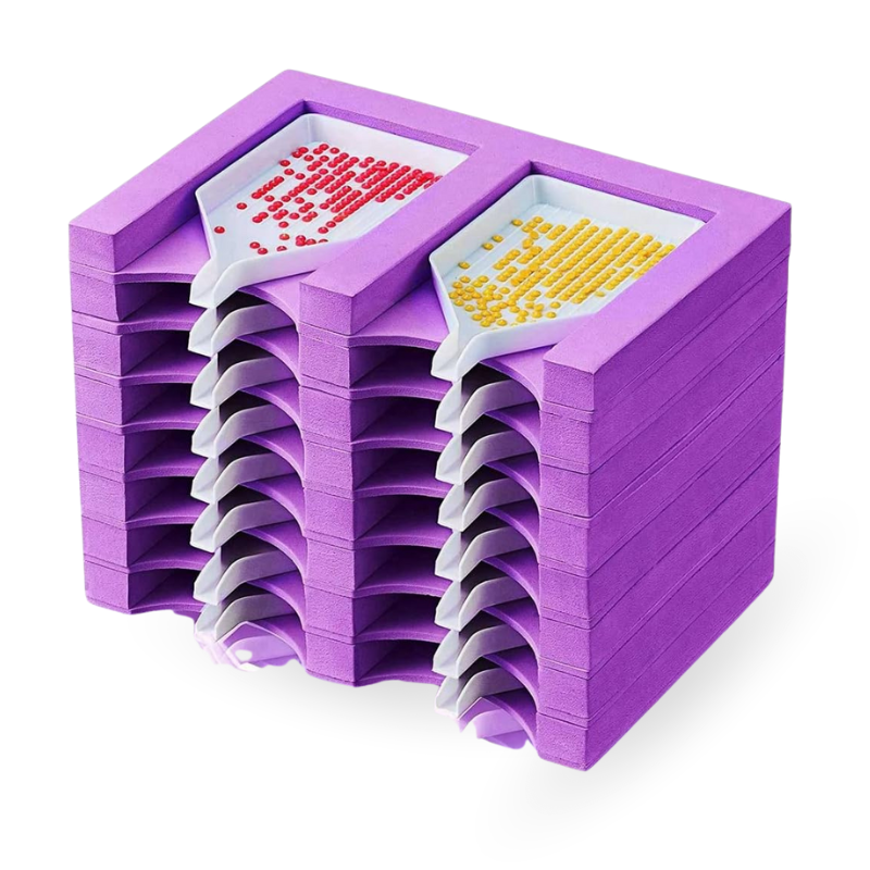 Lila Diamond Painting Schiffchen-Garage mit 16 Fächern für Diamanten-Ablage und Werkzeug-Organisation.
