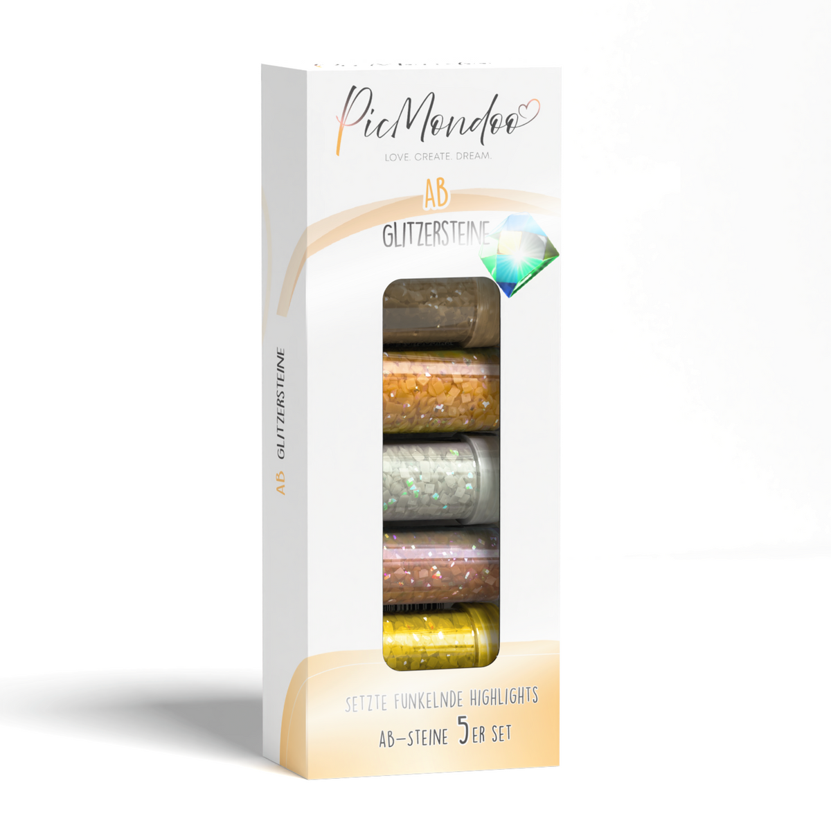 Picmondoo Diamond Painting AB-Special Glitzersteine Set mit 5 schillernden Aurora Borealis Steinen für funkelnde Highlights