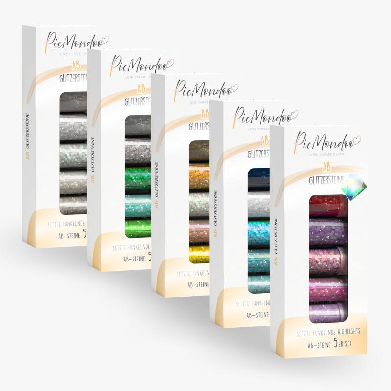 Picmondoo Diamond Painting AB-Steine Set mit 5 bunten Glitzersteinen für funkelnde Highlights im Diamond Painting
