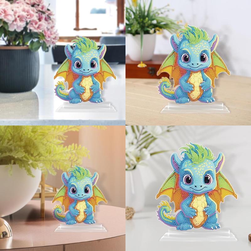 Bunter Diamond Painting Aufsteller als süßer Baby Drache zur kreativen Dekoration von DIY-Bastelsets