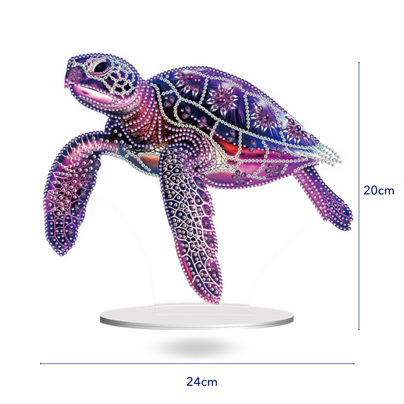 Dekorativer Diamond Painting Aufsteller: Lila Schildkröte mit glitzernden Diamanten als stilvolle DIY-Deko