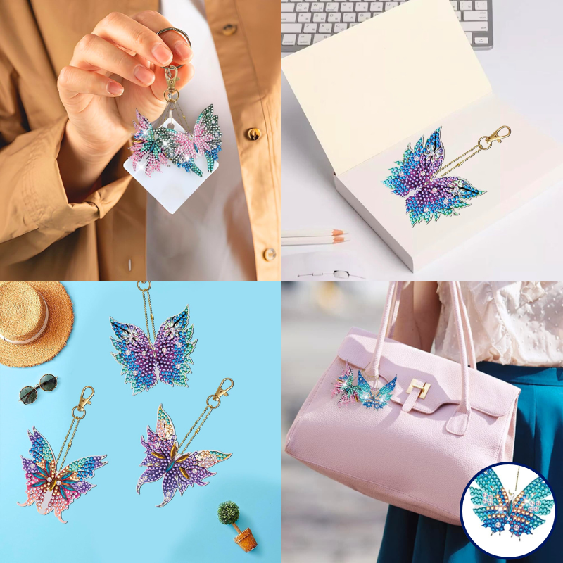 Glitzernde Diamond Painting Schlüsselanhänger als bunte Engelsflügel für Taschen und Schlüsselbund