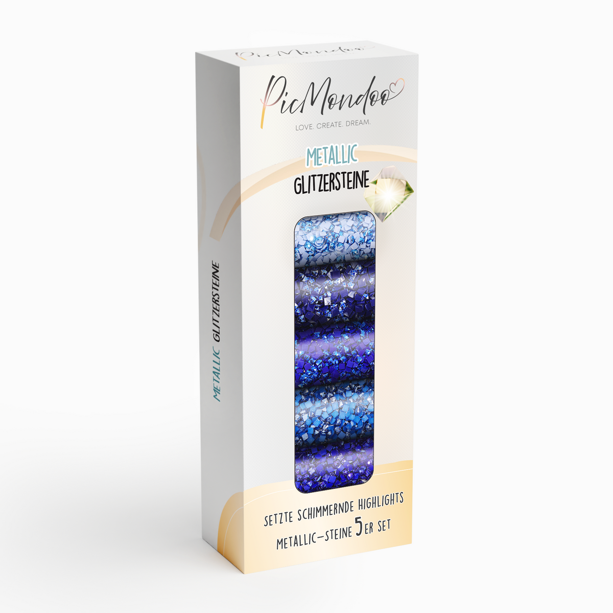 Picmondoo Metallic Diamond Painting Glitzersteine im 5er Set mit schimmernden blauen Spezial-Steinen für DIY-Projekte