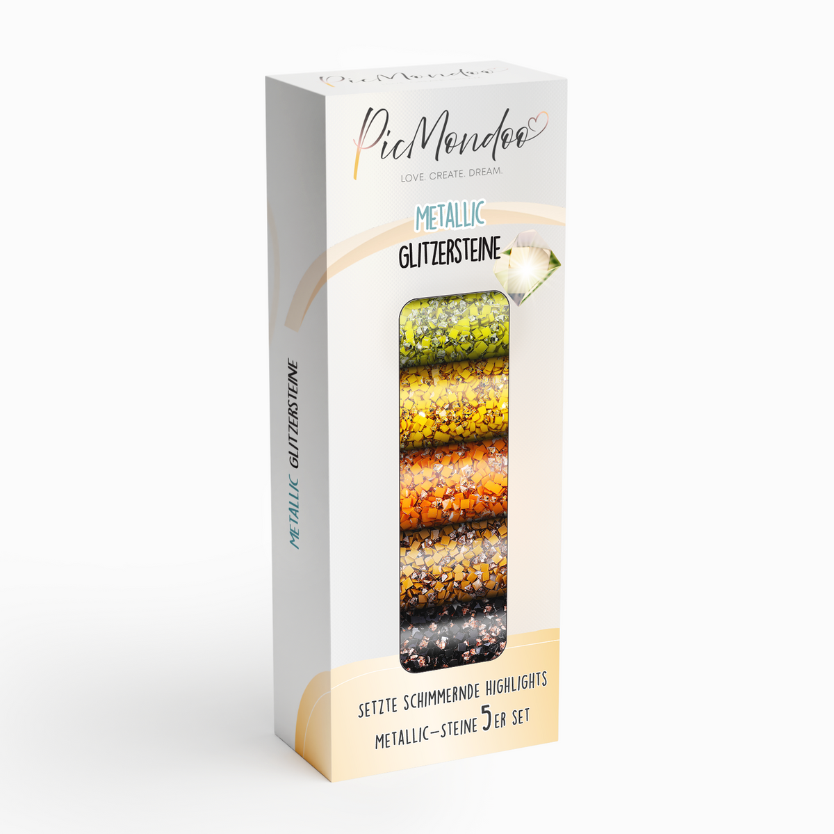 Picmondoo Metallic Diamond Painting Set mit 5 schimmernden Glitzersteinen in verschiedenen Metall-Farbtönen