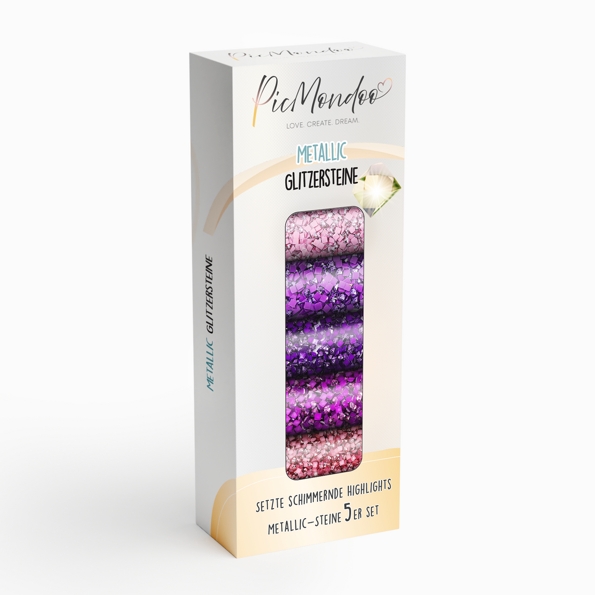 Picmondoo Metallic Diamond Painting Steine Set mit 5 schimmernden Glitzersteinen in verschiedenen Rosa- und Lilatönen