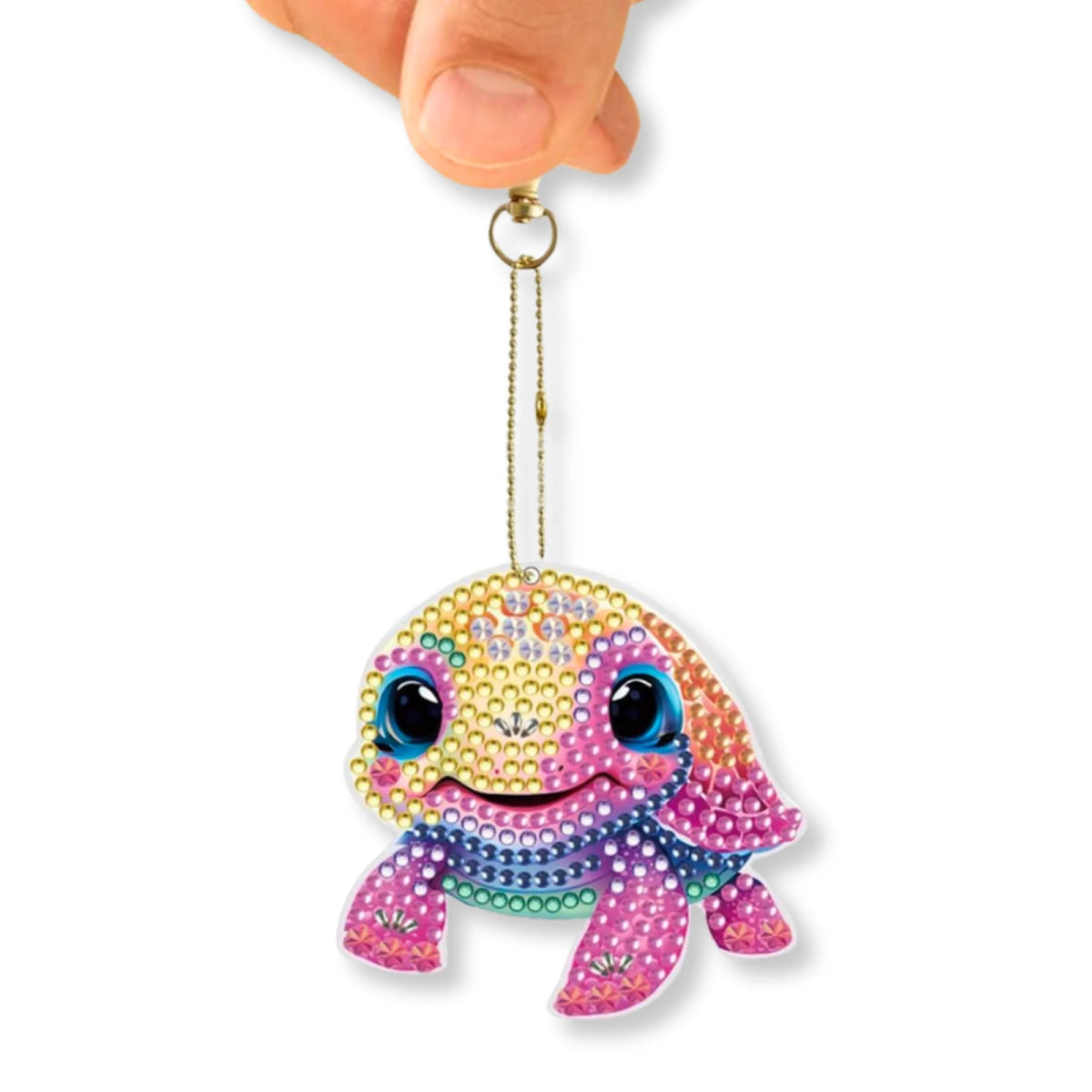 Diamond Painting Schlüsselanhänger als süße Schildkröte mit funkelnden Steinchen für kreative DIY-Projekte