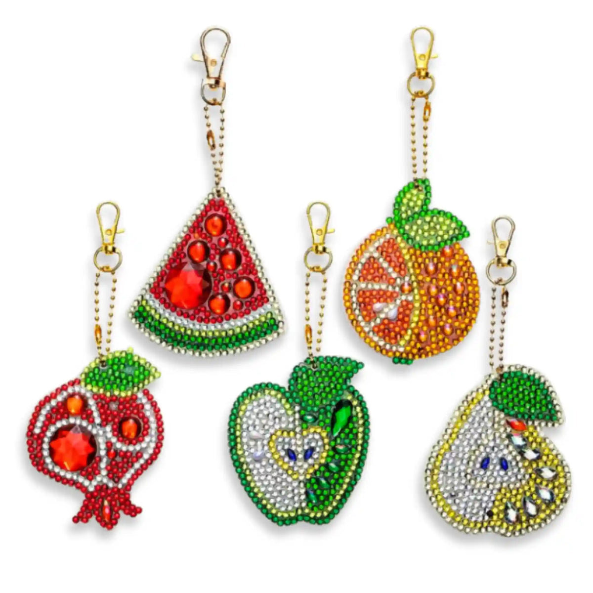 Buntes Diamond Painting Set mit 5 Früchte-Schlüsselanhängern aus glitzernden Steinchen für Kinder und Anfänger