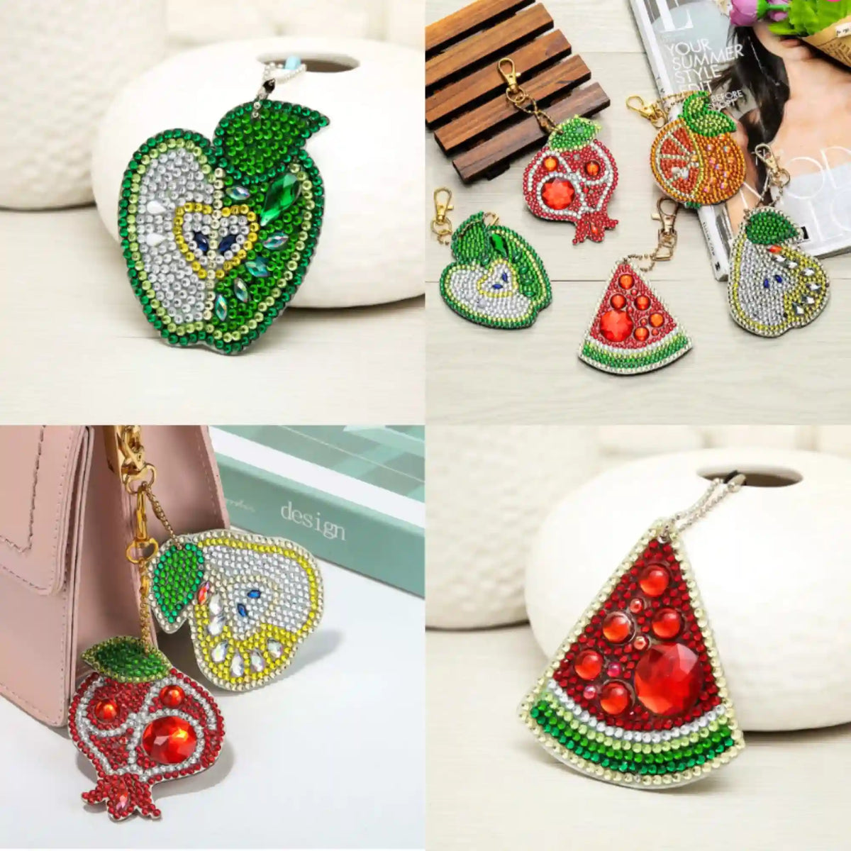 Bunte Diamond Painting Schlüsselanhänger als Früchte-Set mit glitzernden Steinen für Anfänger