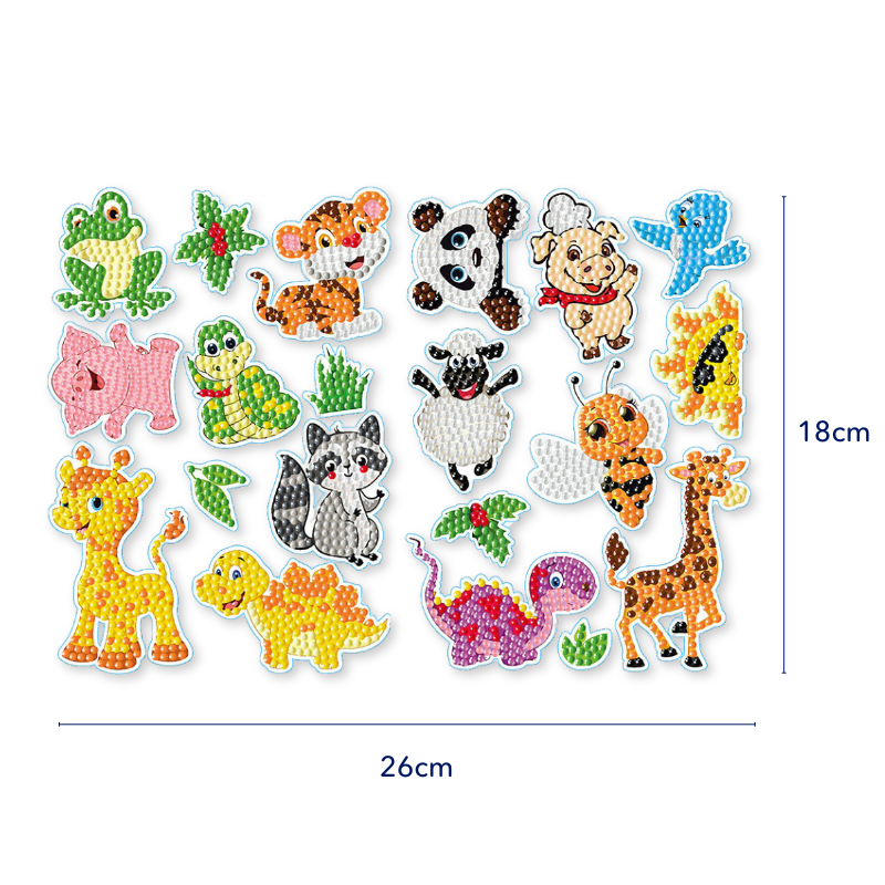 XL Diamond Painting Sticker Set mit bunten Tiermotiven wie Panda, Giraffe und Dino zum Basteln und Dekorieren