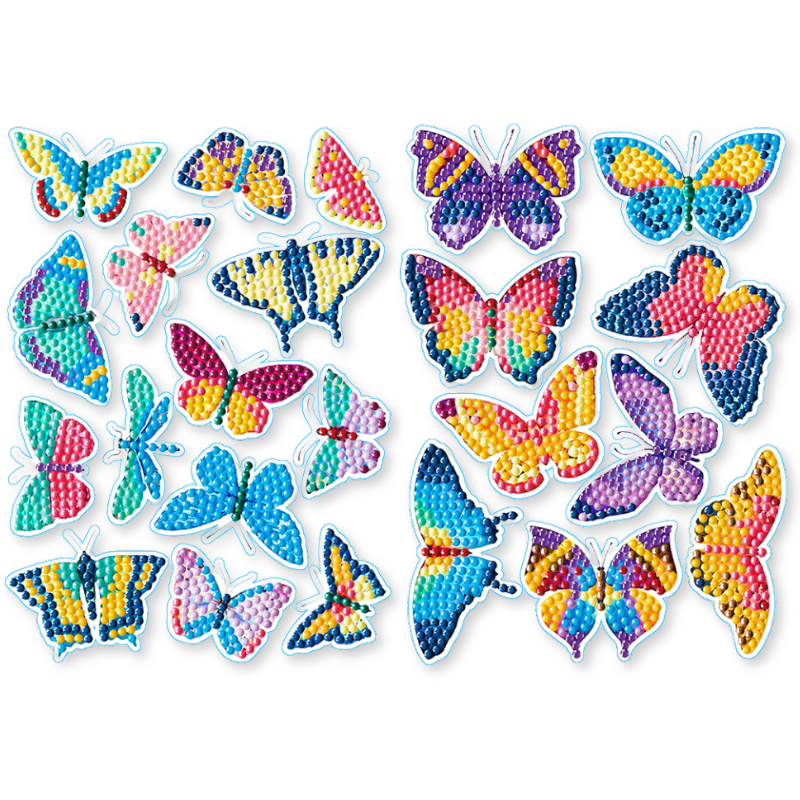 Diamond Painting Sticker Set mit bunten Schmetterlingen aus glitzernden Steinen als kreatives DIY-Bastelset