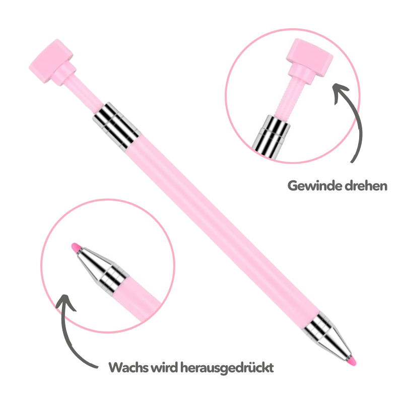 Rosa Diamond Painting Stift Twist mit integriertem Wachs-Mechanismus als praktisches Zubehör für 5D Diamanten Painting