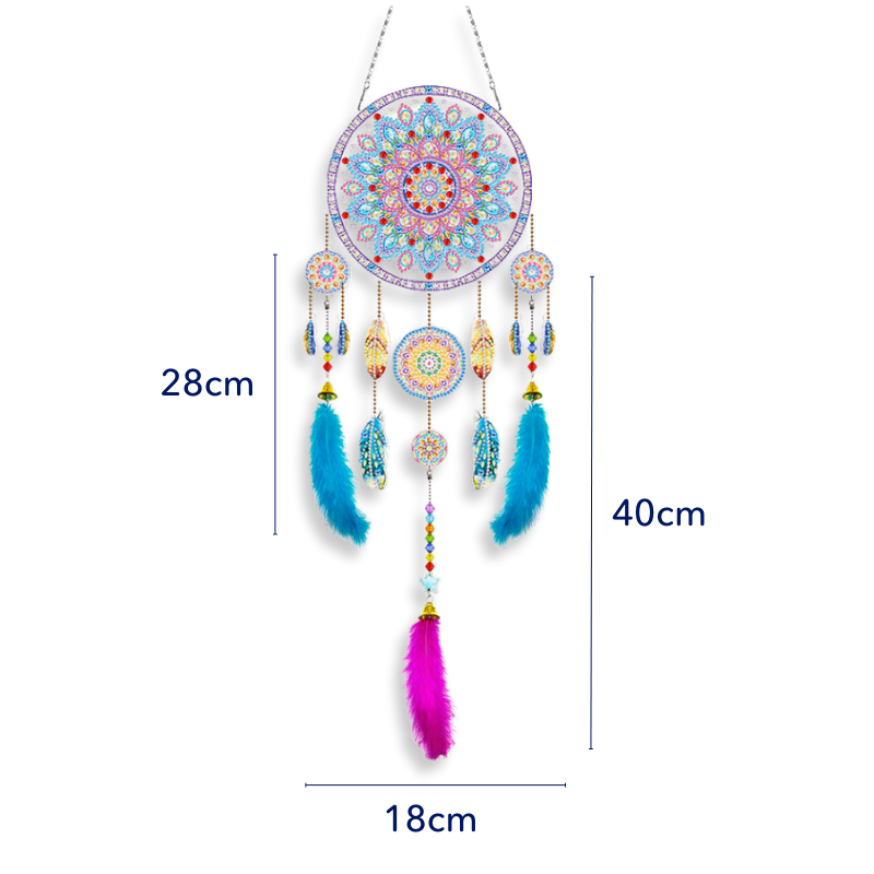 Diamond Painting Traumfänger XL, buntes DIY-Set mit Glitzersteinen, Federn und Mandalamotiv zur Wanddekoration